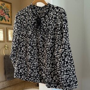 J. Crew Black and White Floral Blouse